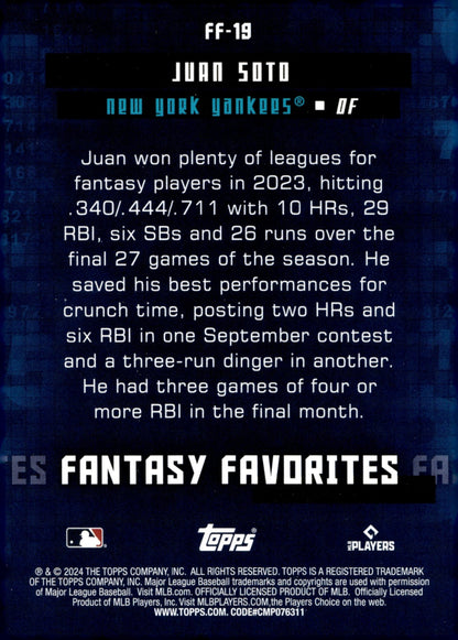 Juan Soto 2024 Topps Series 2 Fantasy Favorites #FF - 19 - Collector Store LLC