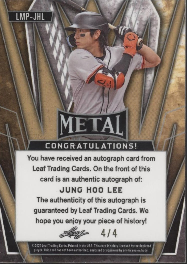 Jung Hoo Lee 2024 Leaf Metal 2024 Preview RC Auto 4/4 #LMP - JHL - Collector Store LLC