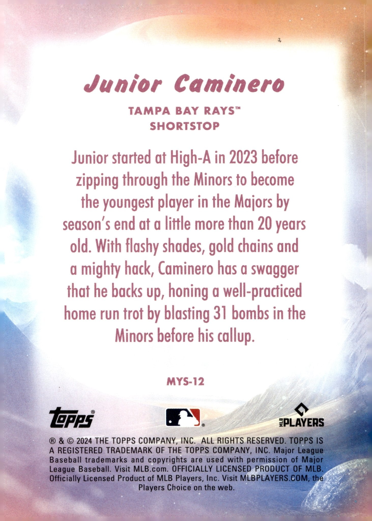 Junior Caminero 2024 Topps Update Series Mystical RC #MYS - 12 #2 - Collector Store LLC