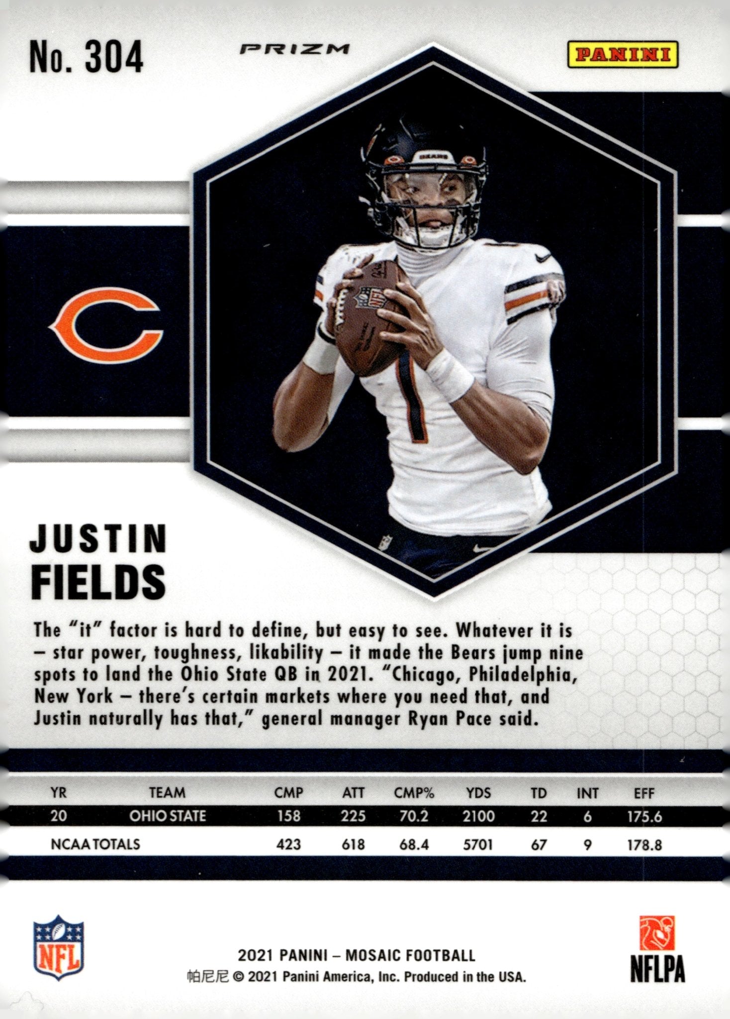 Justin Fields 2021 Panini Mosaic Green Prizm RC #304 - Collector Store LLC