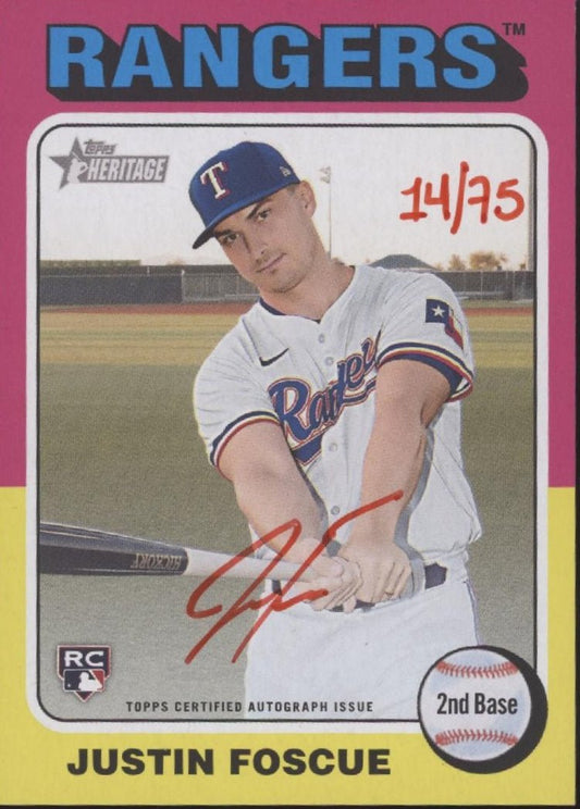 Justin Foscue 2024 Topps Heritage High Number RC Auto 14/75 ROA - JU - Collector Store LLC