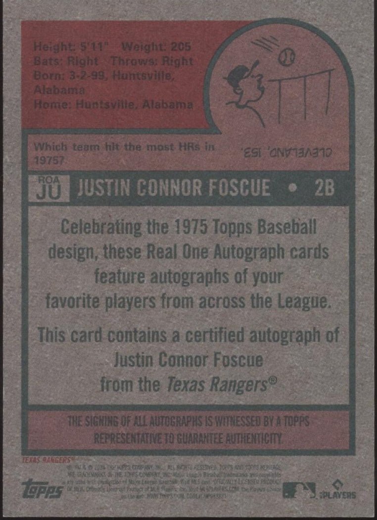 Justin Foscue 2024 Topps Heritage High Number RC Auto 14/75 ROA - JU - Collector Store LLC
