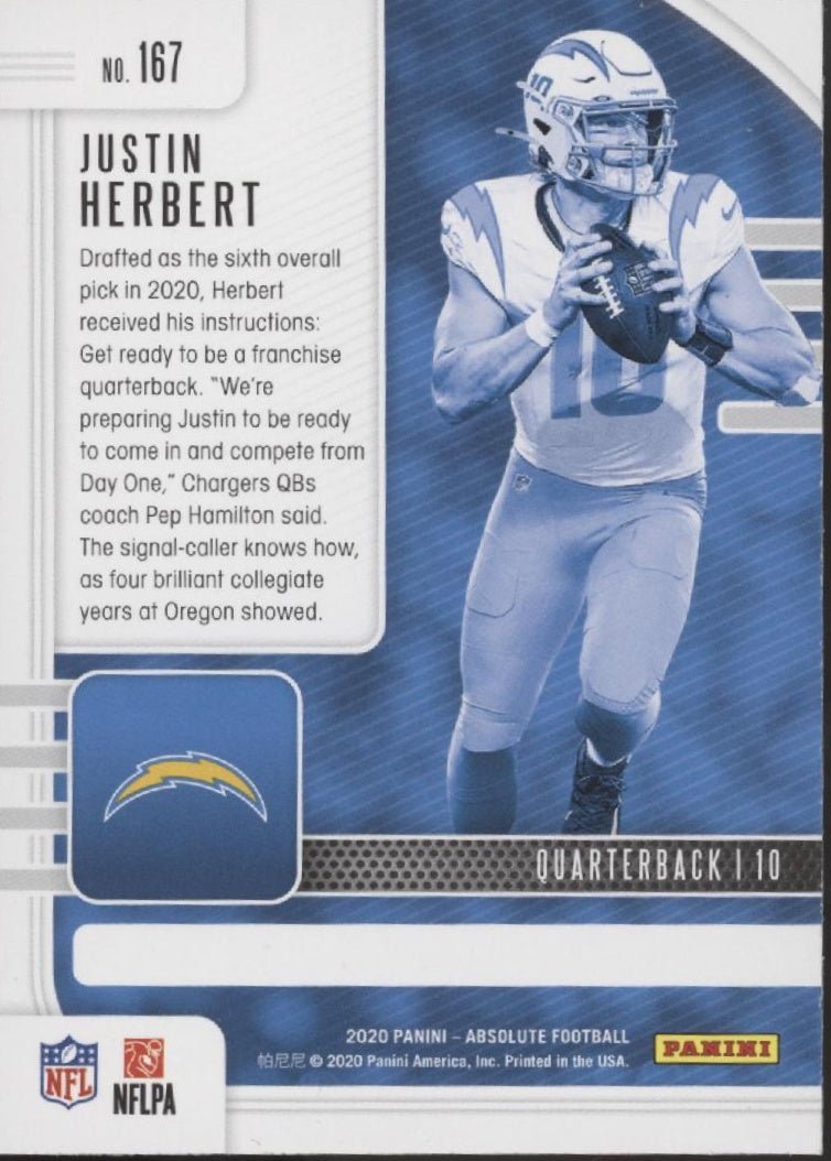 Justin Herbert 2020 Panini Absolute RC #167 - Collector Store LLC