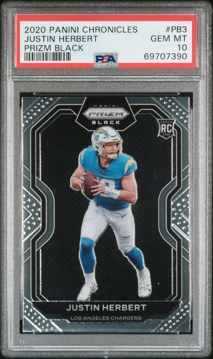 Justin Herbert 2020 Panini Chronicles Prizm Black RC #PB - 3 PSA 10 - Collector Store LLC