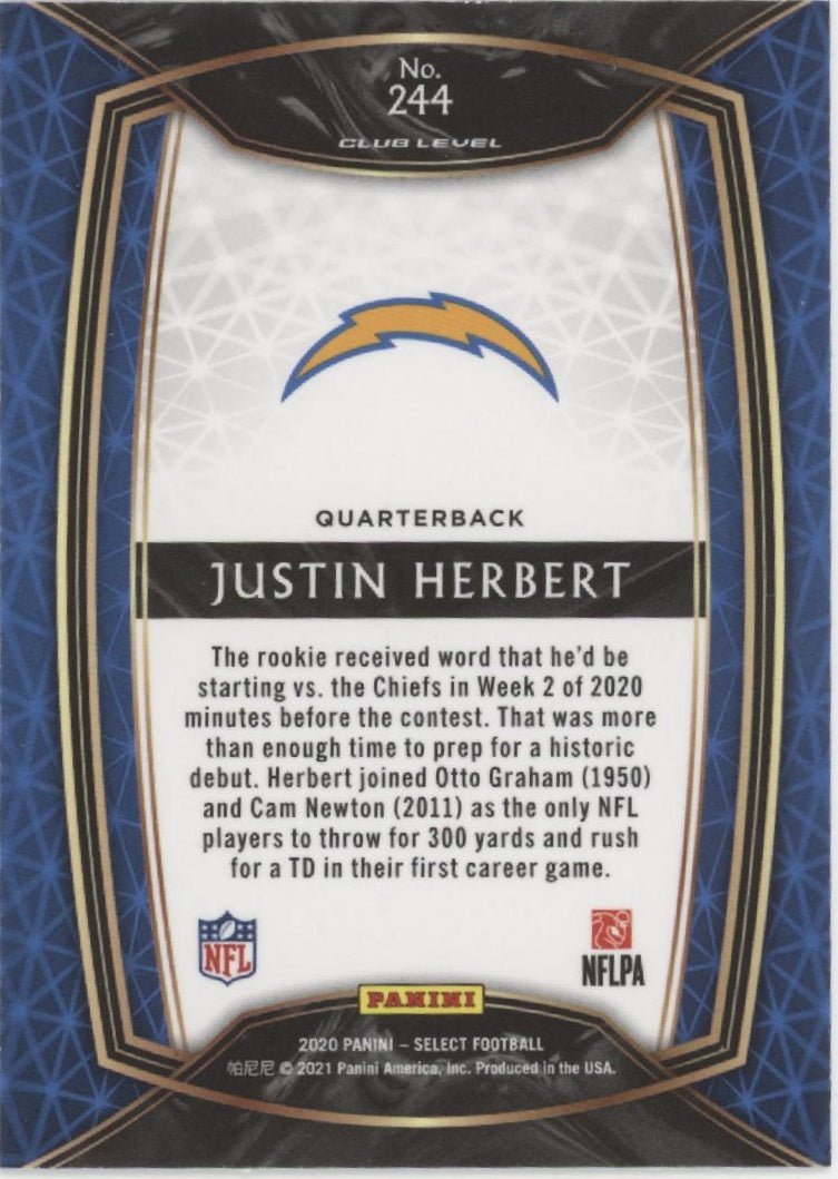 Justin Herbert 2020 Panini Select RC #244 #1 - Collector Store LLC