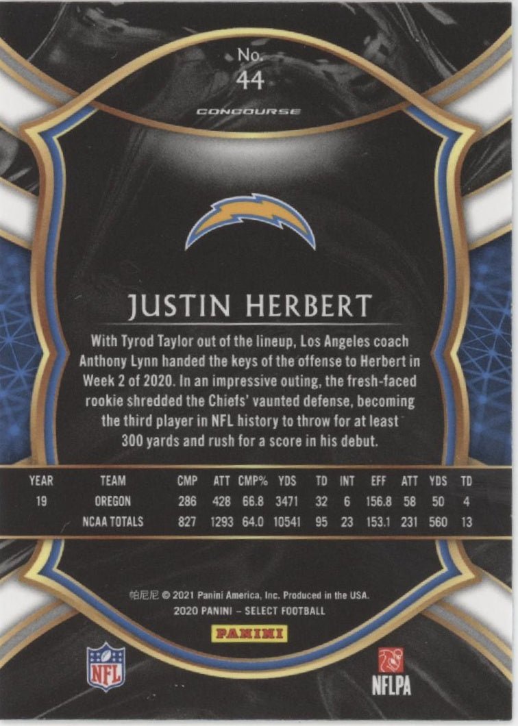 Justin Herbert 2020 Panini Select RC #44 #1 - Collector Store LLC