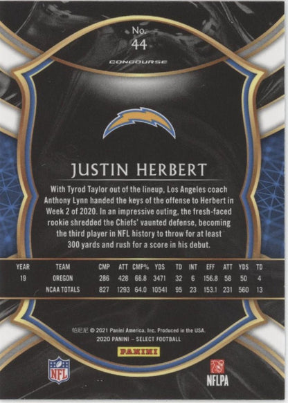 Justin Herbert 2020 Panini Select RC #44 #1 - Collector Store LLC