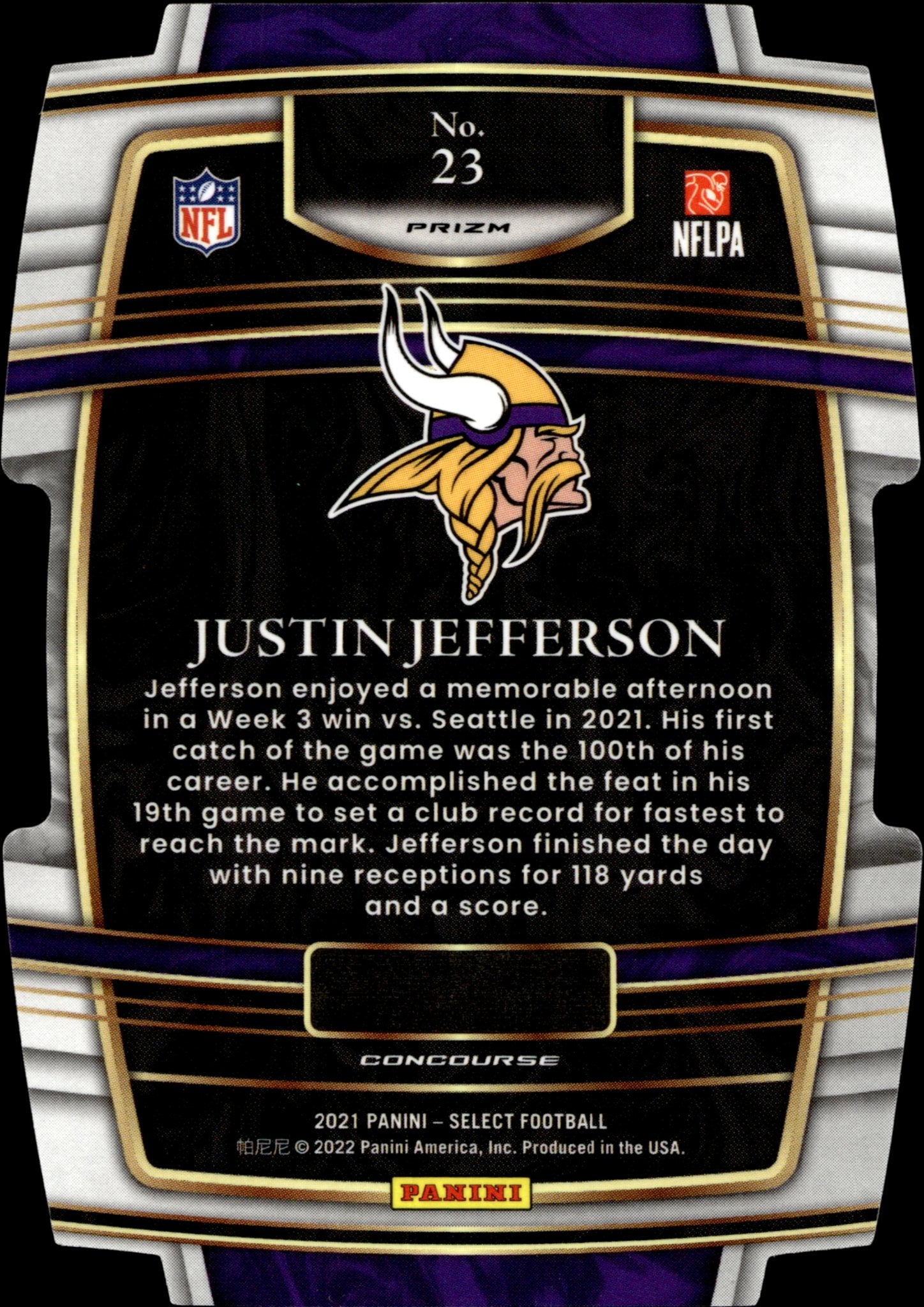 Justin Jefferson 2021 Panini Select Die - Cut Prizm #23 - Collector Store LLC