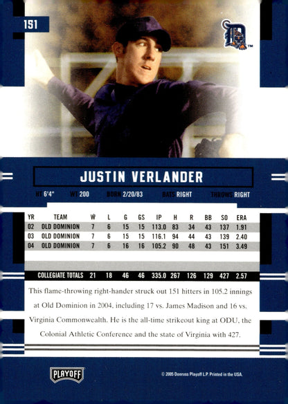 Justin Verlander 2005 Playoff Prestige Prospect #151 - Collector Store LLC