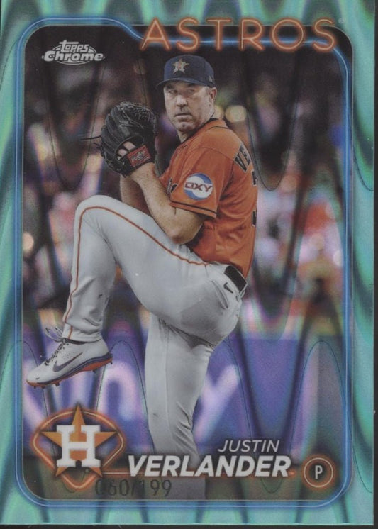 Justin Verlander 2024 Topps Chrome Aqua Ray Wave Refractor 060/199 #291 - Collector Store LLC