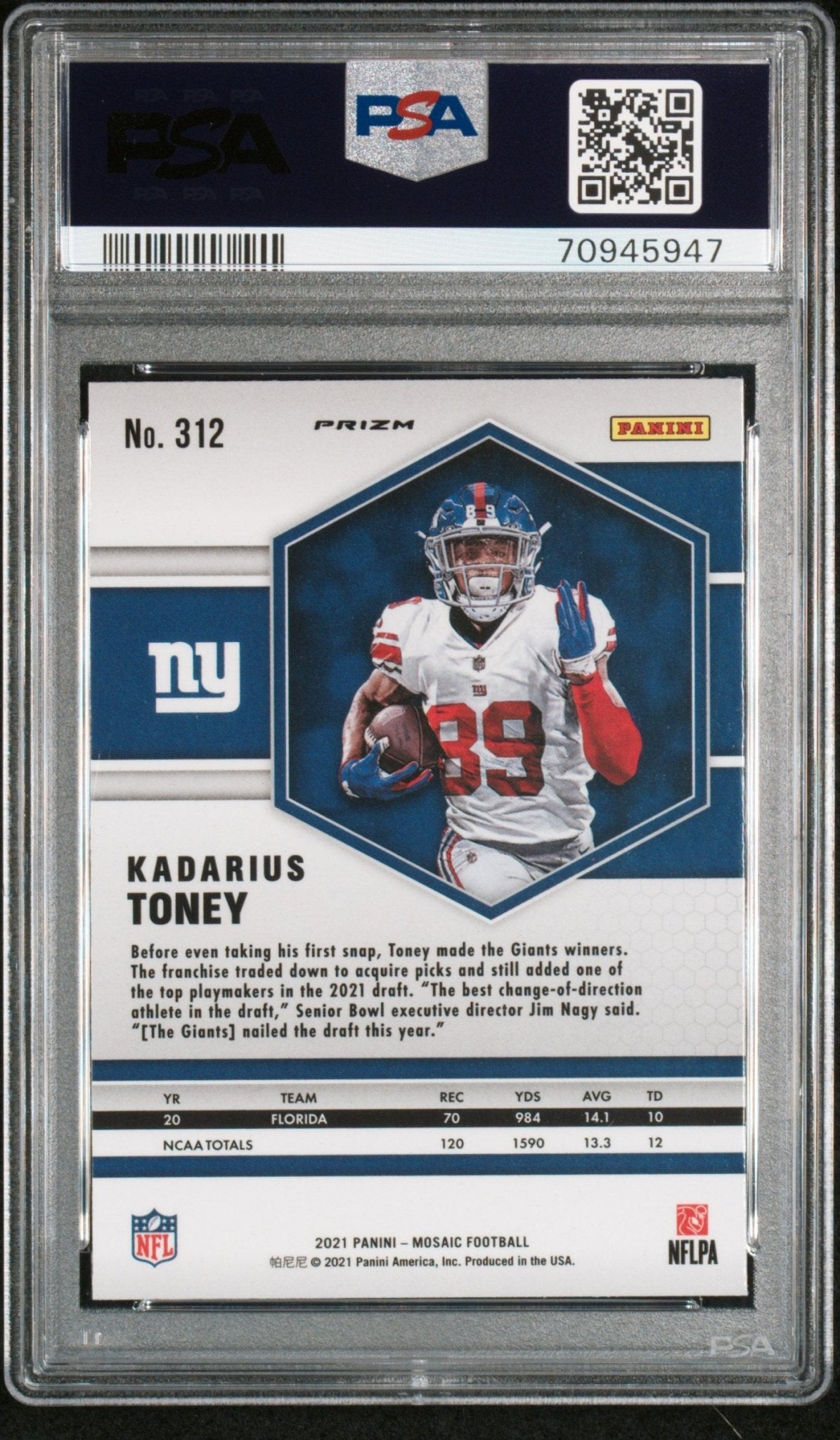 Kadarius Toney 2021 Panini Mosaic Silver Prizm RC #312 PSA 10 - Collector Store LLC