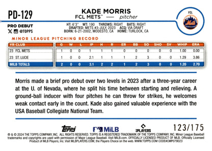 Kade Morris 2024 Topps Pro Debut Sparkle Foil 123/175 #PD - 129 - Collector Store LLC