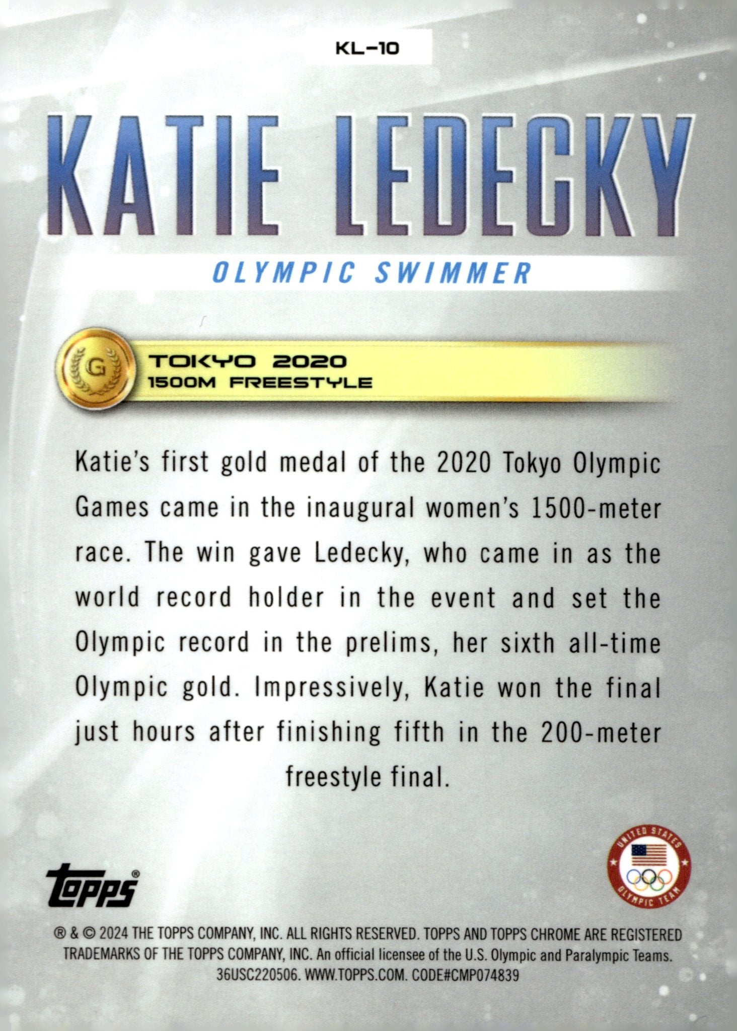 Katie Ledecky 2024 Chrome US Olympic & Paralympic Hopefuls Refractor #KL - 10 - Collector Store LLC