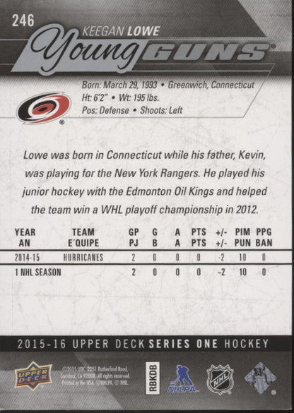 Keegan Lowe 2015 - 16 Upper Deck Series 1 Young Guns RC 246 - Collector Store LLC