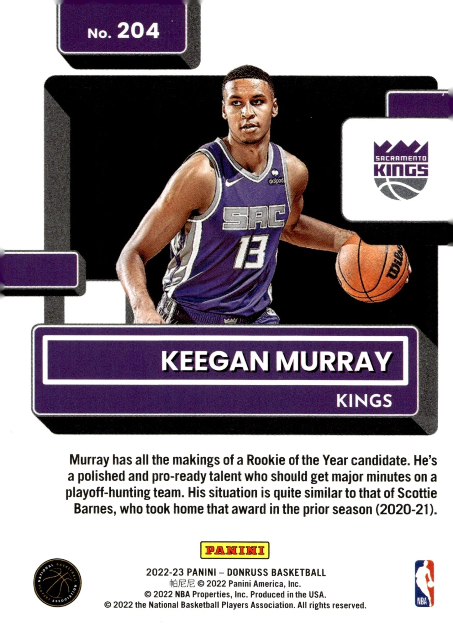 Keegan Murray 2022 - 23 Panini Donruss Rated Rookie Green Laser RC #204 - Collector Store LLC
