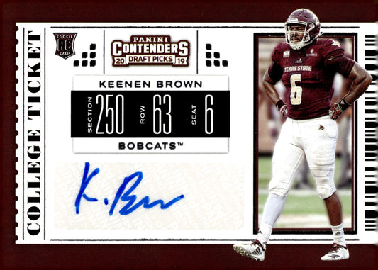 Keenen Brown 2019 Panini Contenders Draft Picks College Ticket RC Auto #173 - Collector Store LLC