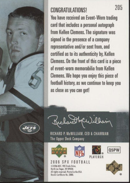 Kellen Clemens 2006 Upper Deck SPX Swatch RC Auto 0236/1650 #205 - Collector Store LLC