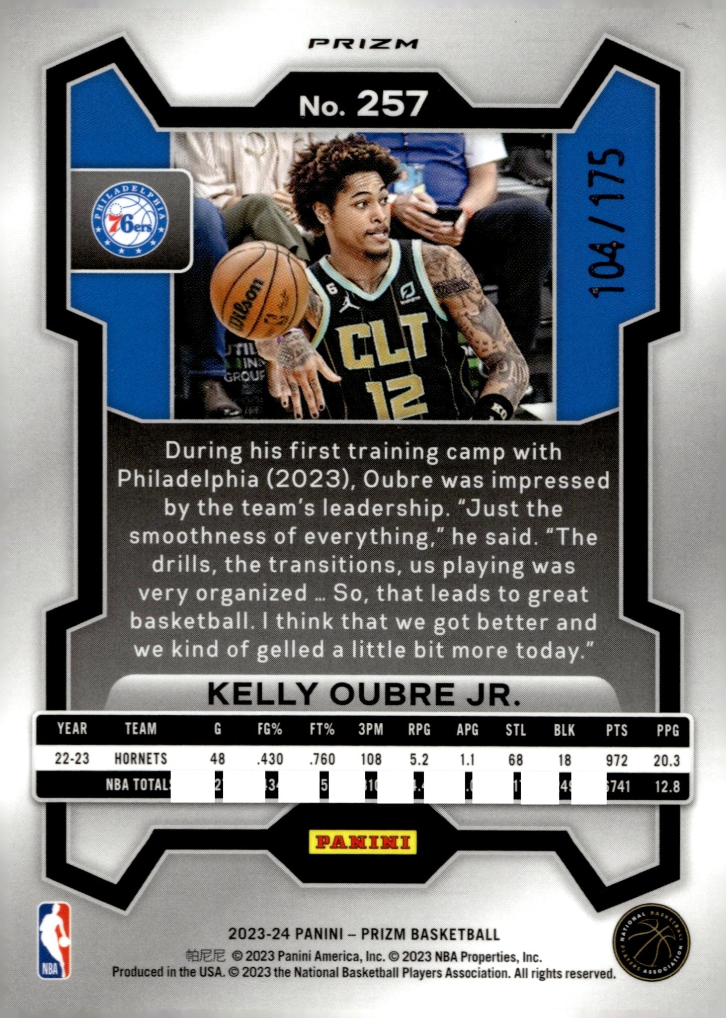 Kelly Oubre Jr. 2023 - 24 Panini Prizm White Prizm 104/175 #257 - Collector Store LLC