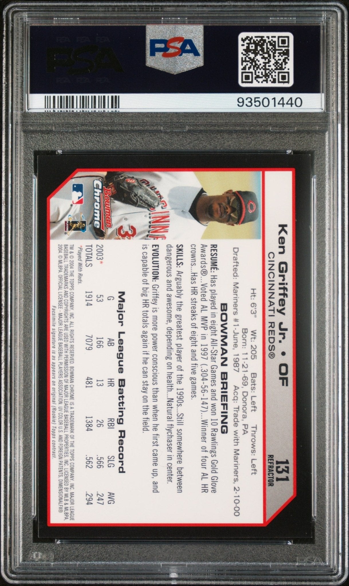 Ken Griffey Jr. 2004 Bowman Chrome Refractor #131 PSA 8 - Collector Store LLC