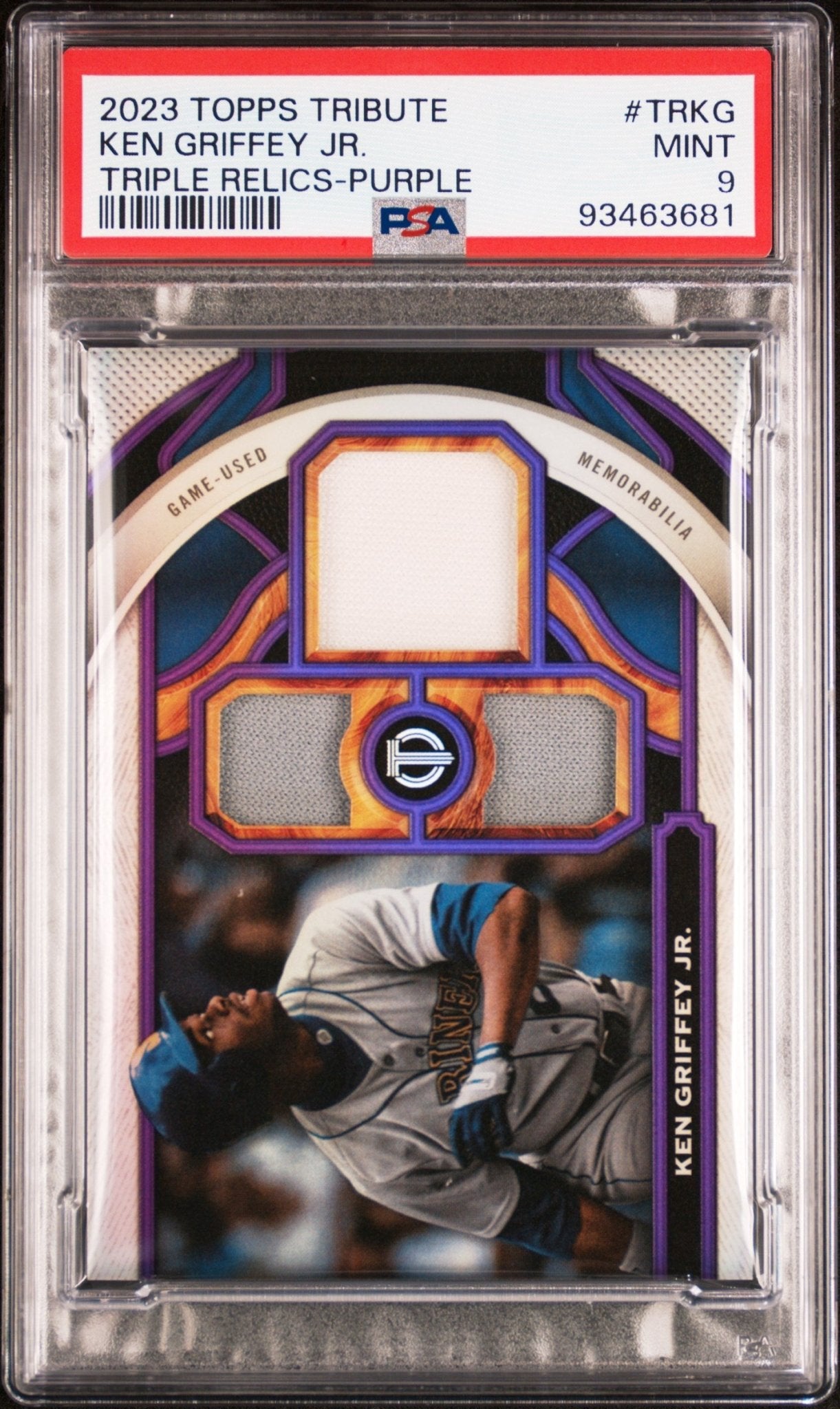 Ken Griffey Jr. 2023 Topps Tribute Triple Relics Purple 23/50 #TR - KG PSA 9 - Collector Store LLC