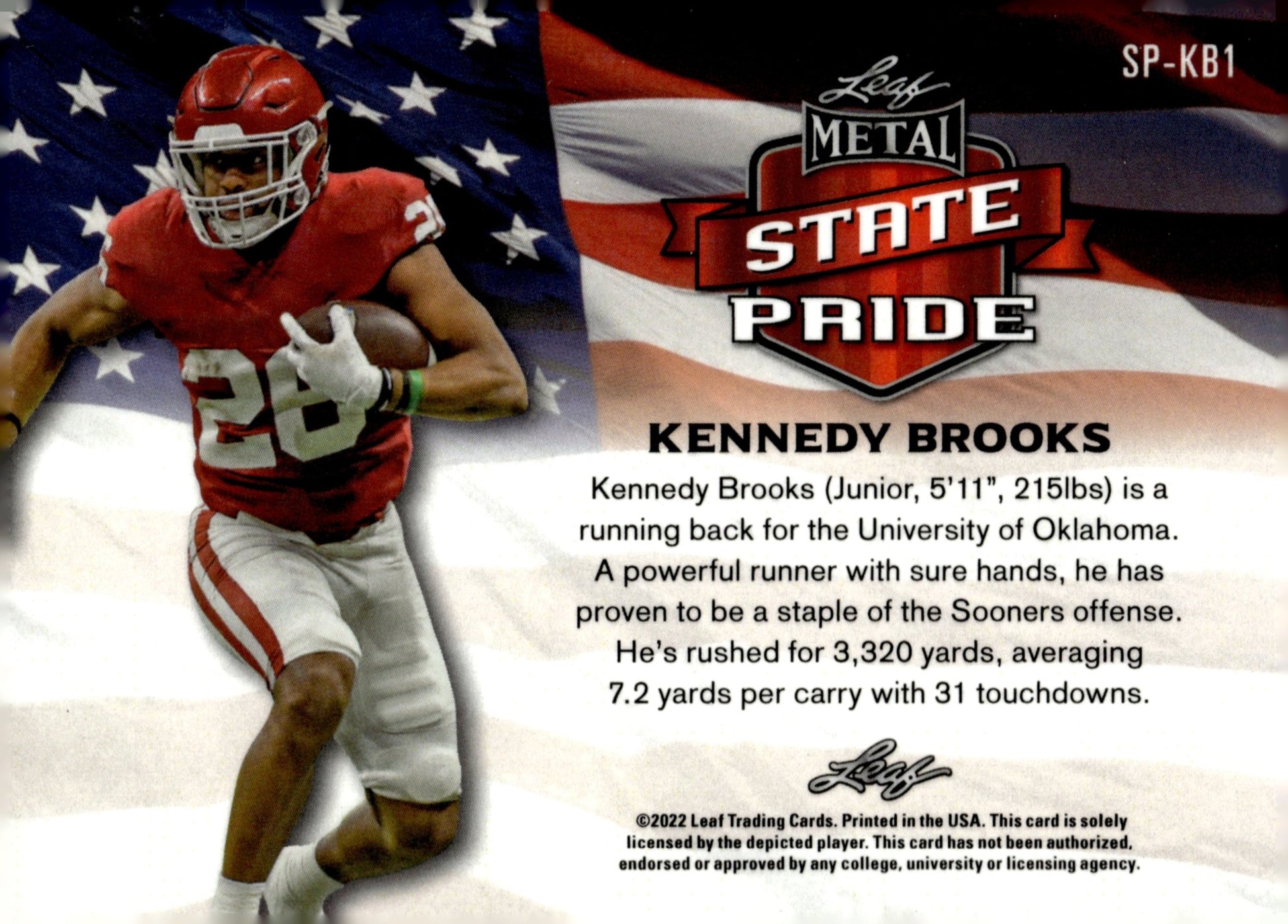 Kennedy Brooks 2022 Leaf Metal State Pride Refractor #SP - KB1 - Collector Store LLC