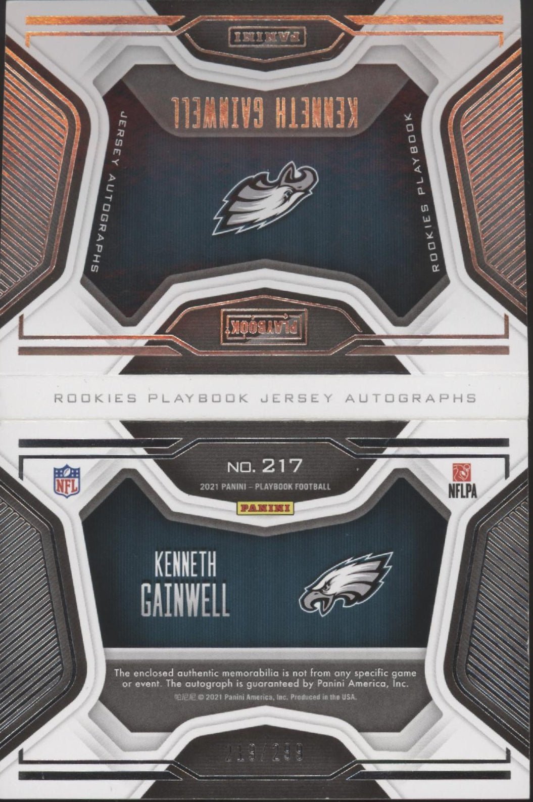 Kenneth Gainwell 2021 Panini Playbook Swatch RC Auto 219/399 #217 - Collector Store LLC