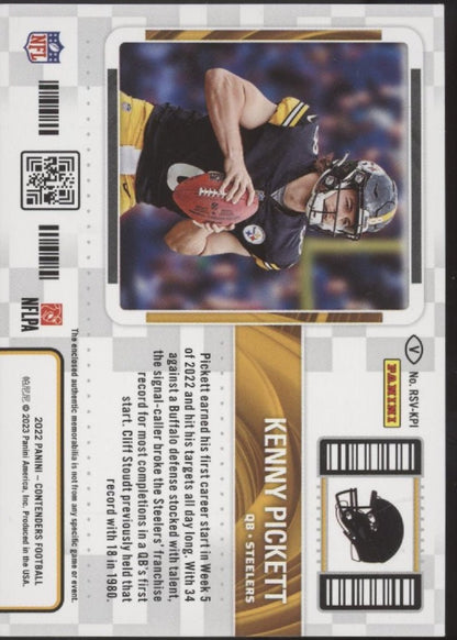 Kenny Pickett 2022 Panini Contenders Season Ticket Green Swatch RC #RSV - KPI - Collector Store LLC