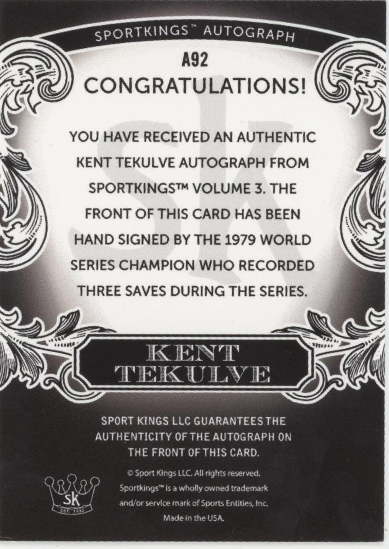 Kent Tekulve 2022 Sportkings Volume 3 Auto #A92 - Collector Store LLC