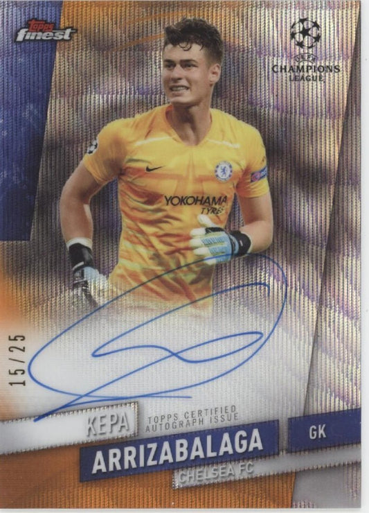 Kepa Arrizabalaga 2019 - 20 Topps Finest UEFA CL Orange Wave Refractor Auto 15/25 - Collector Store LLC