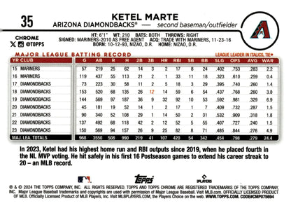 Ketel Marte 2024 Topps Chrome Blue Sonar Refractor 102/125 #35 - Collector Store LLC