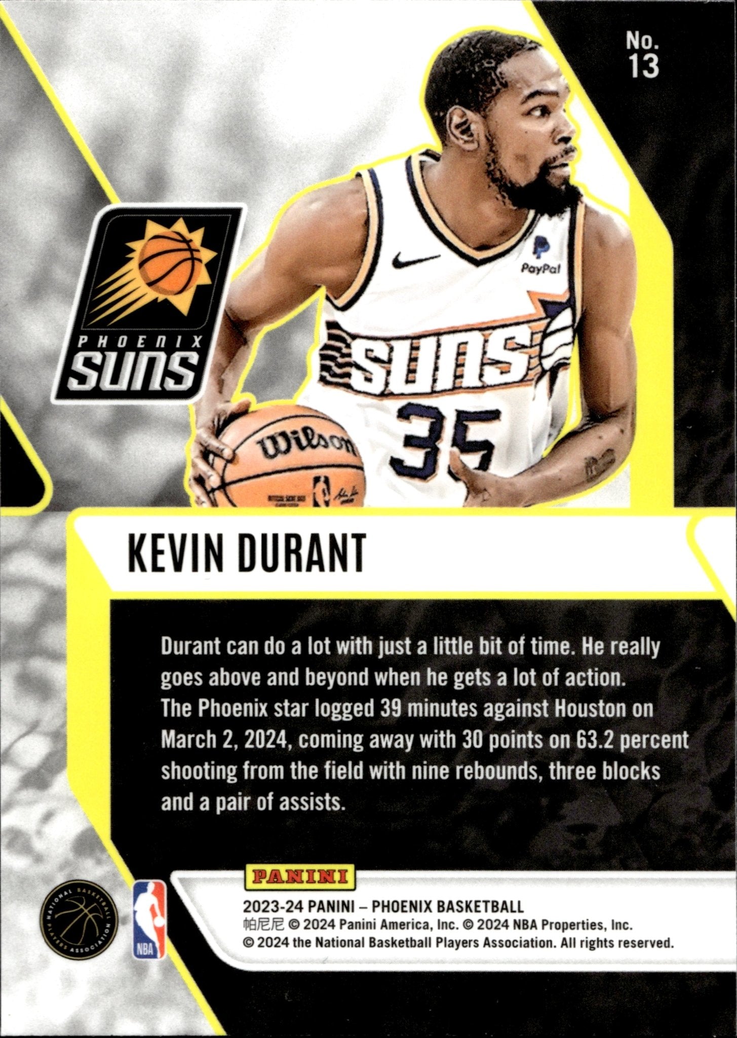 Kevin Durant 2023 - 24 Panini Phoenix Blue Ice Refractor #13 - Collector Store LLC