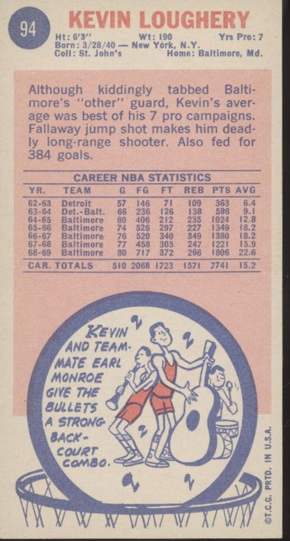 Kevin Loughery 1969 - 70 Topps Oversized RC #94 Baltimore Bullets EX #1 - Collector Store LLC