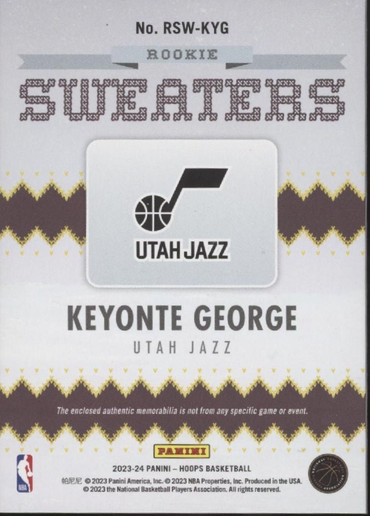 Keyonte George 2023 - 24 Panini Hoops Sweaters Swatch RC #RSW - KYG - Collector Store LLC