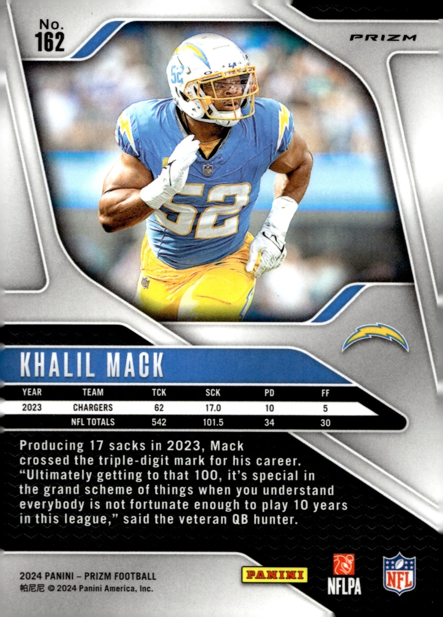 Khalil Mack 2024 Panini Prizm Red White & Blue Prizm #162 - Collector Store LLC