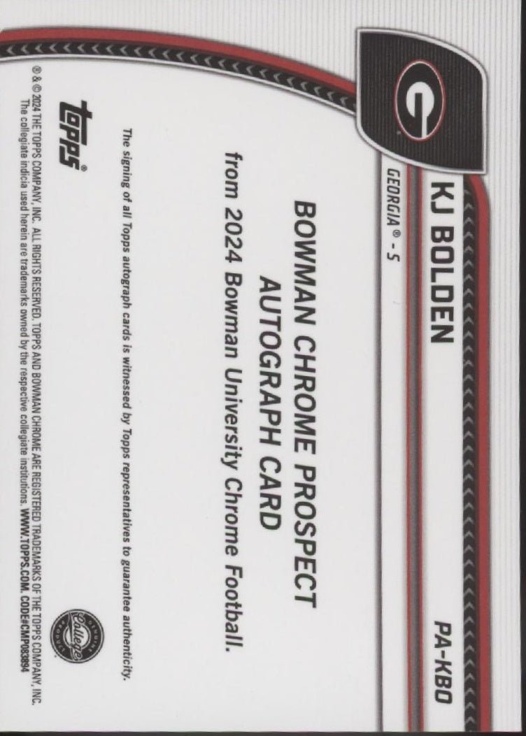 KJ Bolden 2024 Bowman Chrome University Orange Refractor Auto #PA - KBO - Collector Store LLC