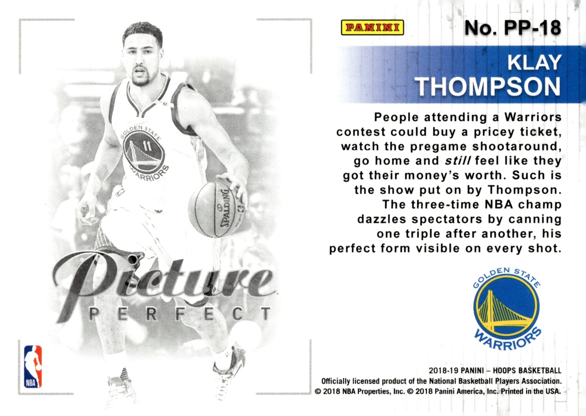 Klay Thompson 2018 - 19 Panini Hoops Picture Perfect #PP - 18 - Collector Store LLC