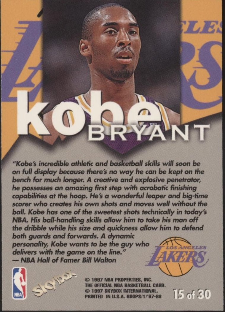 Kobe Bryant 1997 - 98 Skybox Hoops Talkin' Hoops #15 - Collector Store LLC