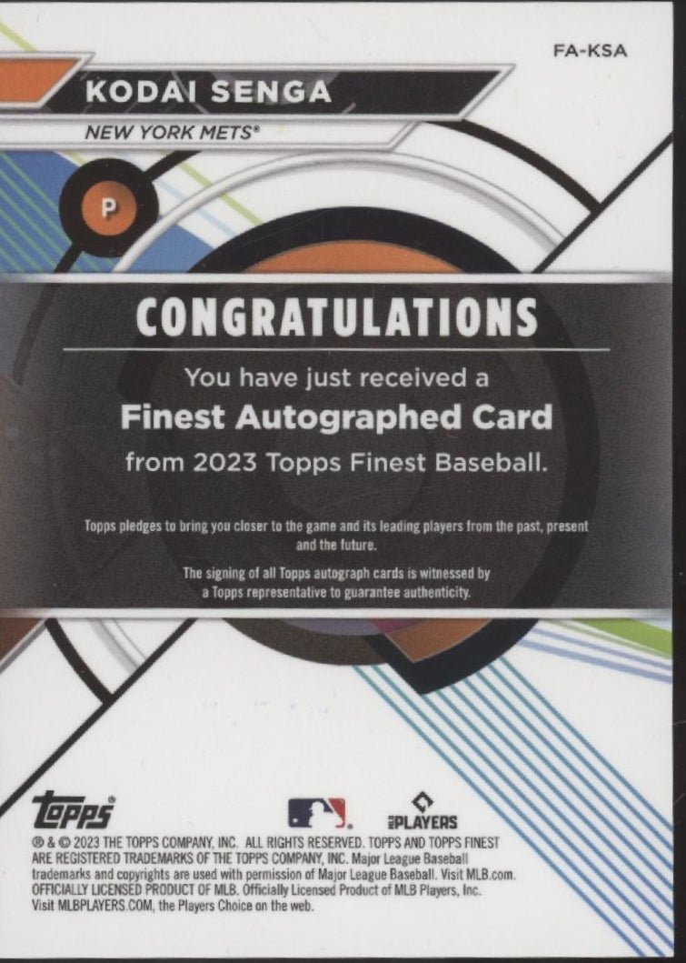 Kodai Senga 2023 Topps Finest Blue Refractor RC Auto 060/150 #FA - KSA - Collector Store LLC