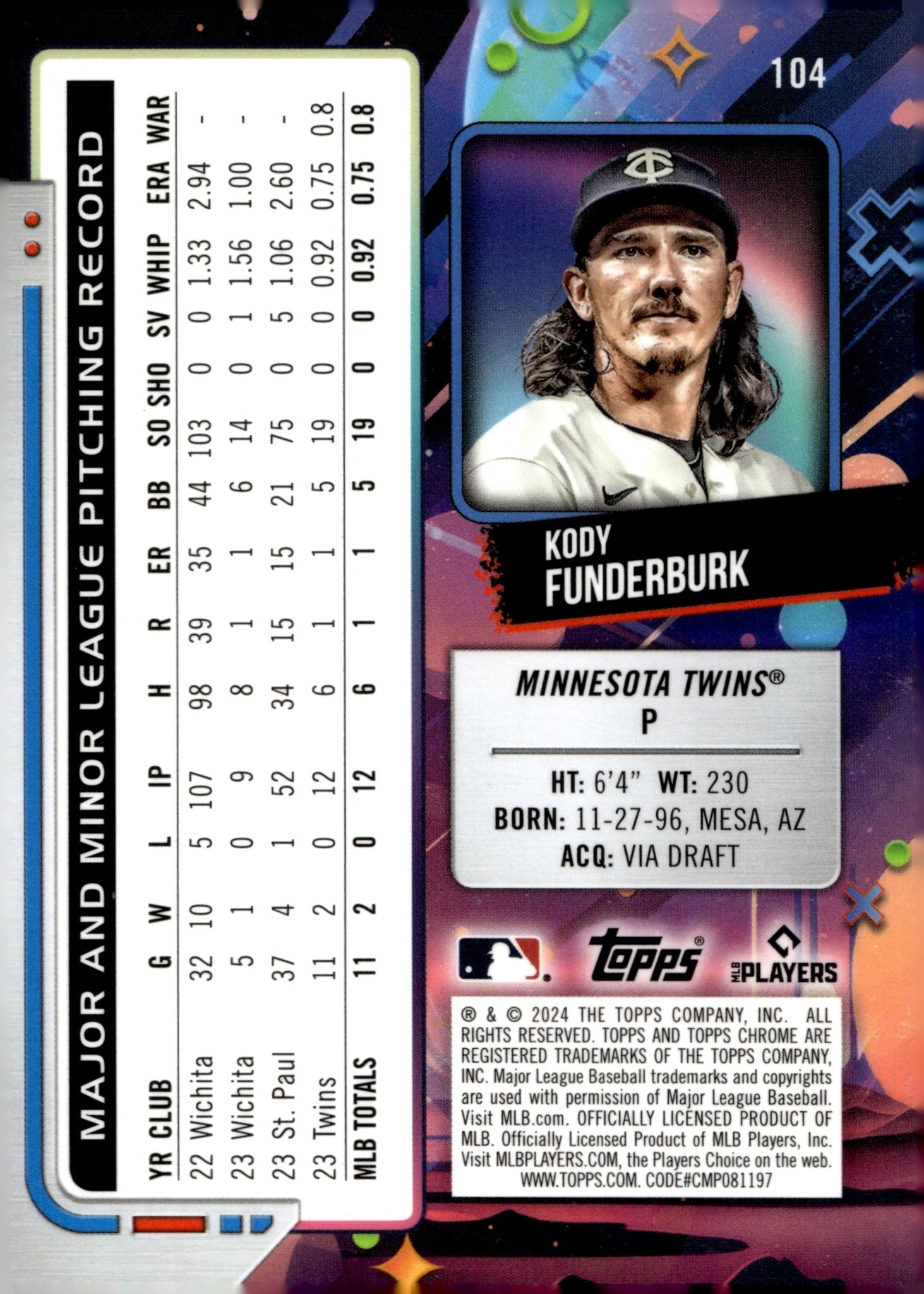 Kody Funderburk 2024 Topps Chrome Cosmic RC #104 - Collector Store LLC