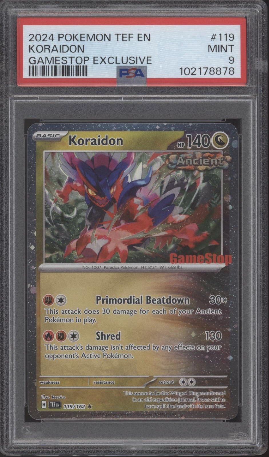 Koraidon Pokemon Temporal Forces GameStop Exclusive #119 PSA 9 - Collector Store LLC