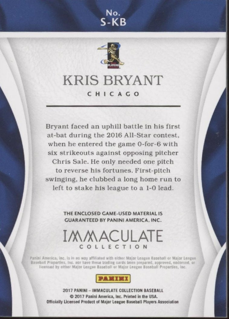 Kris Bryant 2017 Panini Immaculate Collection Swatch 80/99 #S - KB - Collector Store LLC