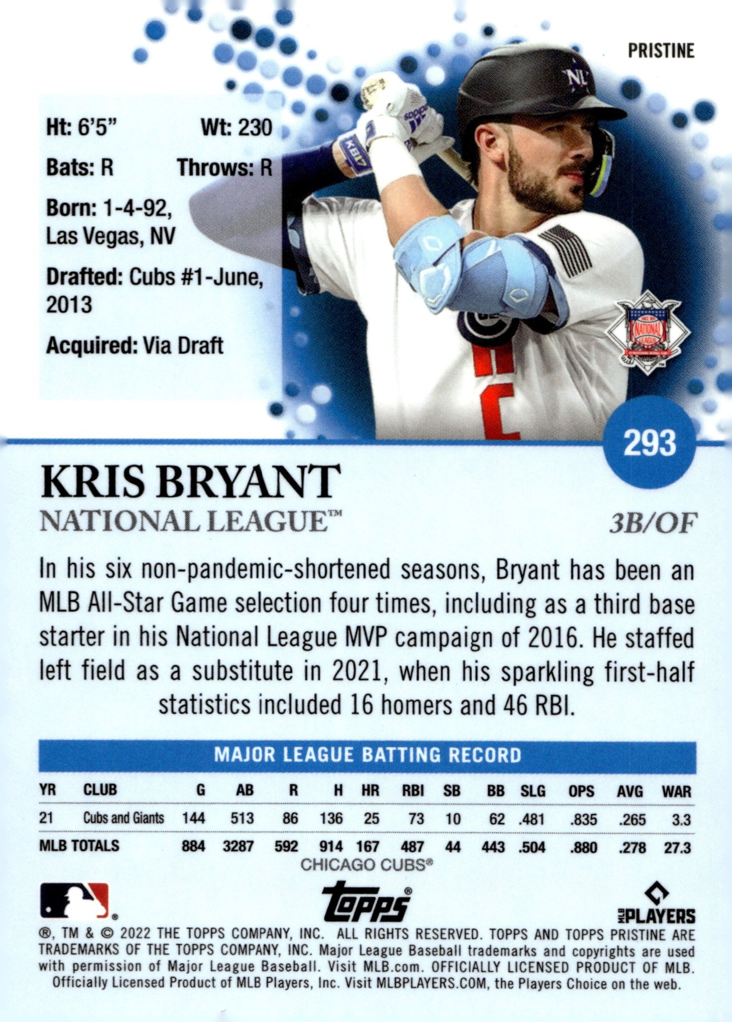 Kris Bryant 2022 Topps Pristine #293 - Collector Store LLC