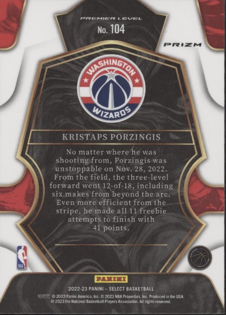 Kristaps Porzingis 2022 - 23 Panini Select Pink & Blue Speckle Prizm #104 - Collector Store LLC