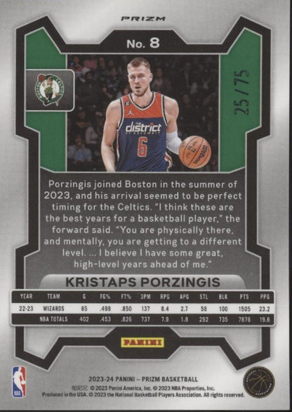 Kristaps Porzingis 2023 - 24 Panini Prizm Red Checkerboard Prizm 25/75 #8 - Collector Store LLC