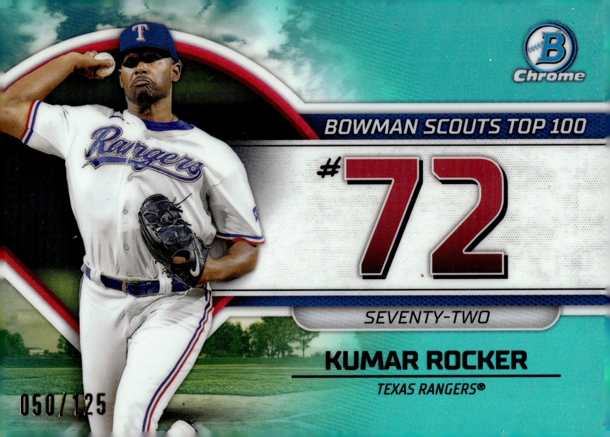 Kumar Rocker 2023 Bowman Chrome Scouts Top 100 Aqua Refractor 050/125 #BTP - 72 - Collector Store LLC