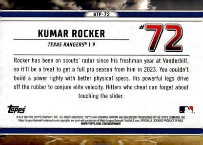 Kumar Rocker 2023 Bowman Chrome Scouts Top 100 Aqua Refractor 050/125 #BTP - 72 - Collector Store LLC