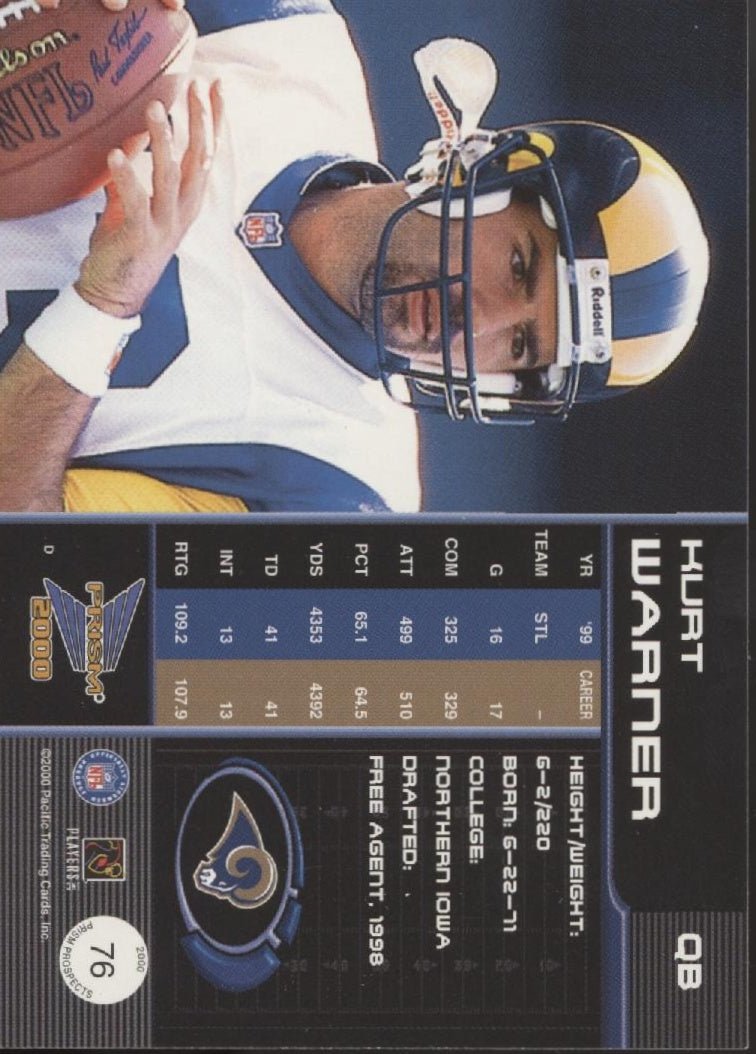 Kurt Warner 2000 Pacific Prism Prospects Holo #76 - Collector Store LLC