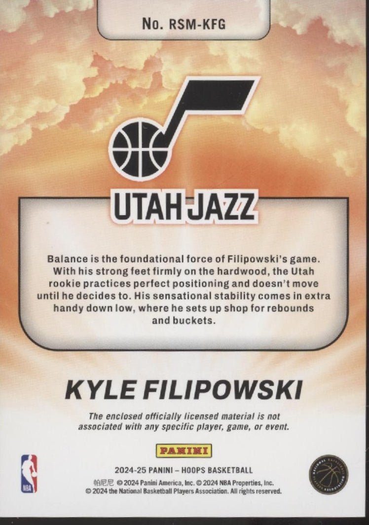 Kyle Filipowski 2024 - 25 Panini Hoops Rise 'n Shine Swatch RC #RSM - KFG - Collector Store LLC