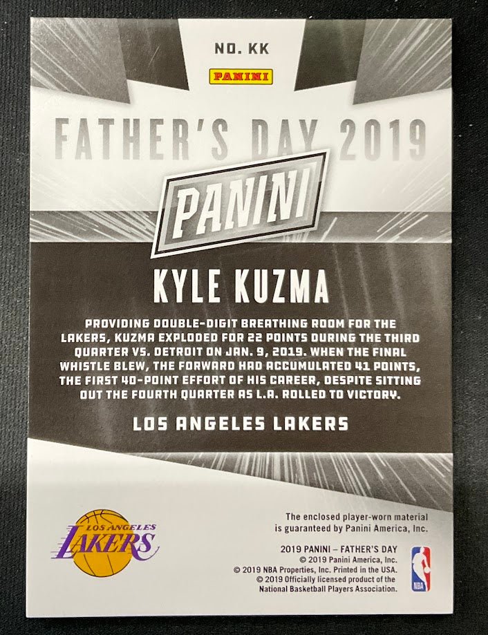 Kyle Kuzma 2019 Panini Father's Day Swatch 08/99 #KK - Collector Store LLC