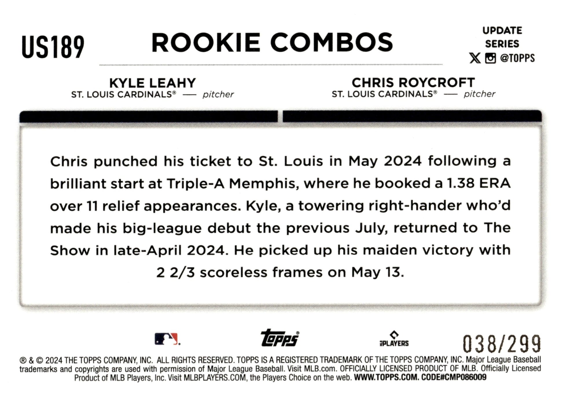Kyle Leahy / Chris Roycroft 2024 Topps Update Series Orange Foilboard RC 038/299 - Collector Store LLC